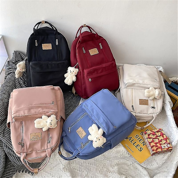 Multifunktionel dobbelt lynlås kvinder rygsæk teenager piger laptop rygsæk studerende skuldertaske koreansk stil skoletaske-u pink With pendant