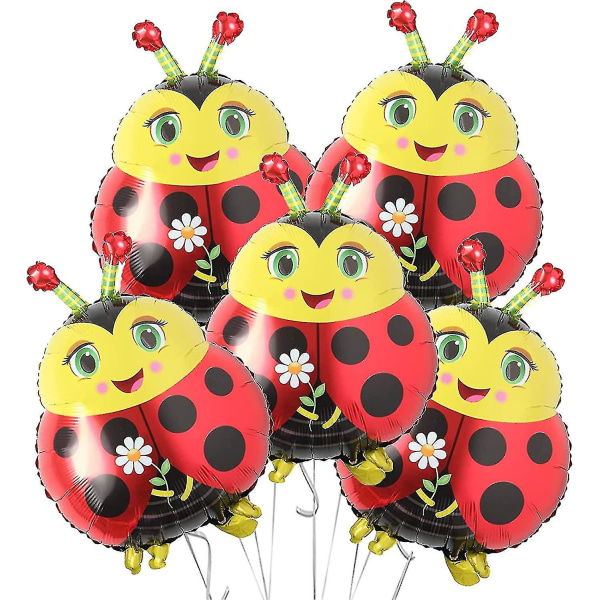 5 st Nyckelpiga Ballonger Djur Insekt Folie Ballonger För Födelsedag Baby Shower Nyckelpiga Tema Festdekorationer Tillbehör