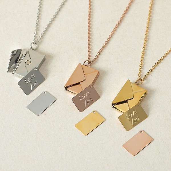 Konvolutt medaljon halskjede Love You Secret Hidden Message Anheng Gave Rustfritt stål smykker Rose Gold