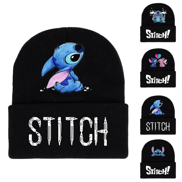 Unisex Lilo Stitch tegneseriefigur trykt strikket beanie hat vinter varm ski cap gave D