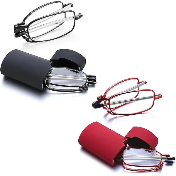 Otcmuky 2-pack hopfällbara magnetiska läsglasögon Datorläsare Prebyopiska glasögon med justerbara skalmar och flexibelt pannband Unisex Xinda Black-red 2.5 Dioptres