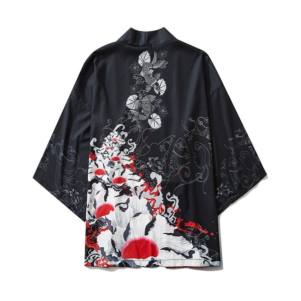 Sommer japanske fempunkts ermer Kimono menn og kvinner kappe jakke topp bluse Black L