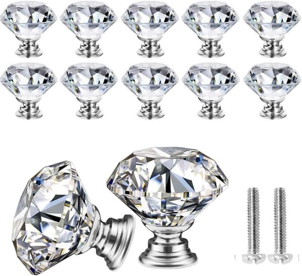 10 stk. Krystal Knapper Skuffeknapper 30 mm Til Kommode, Køkken