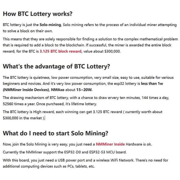 NMMiner NerdMiner V2 Hashrate-näyttö Crypto Solo -arpajaiset Bitcoin