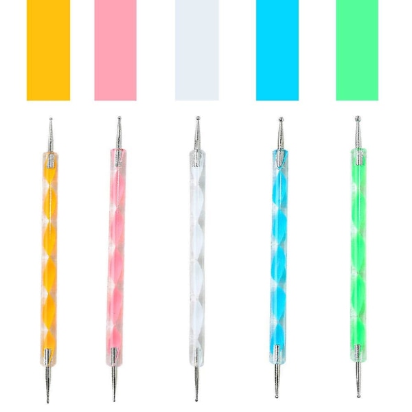 5-delt 2-veis Dot Pen Nail Art Verktøysett - Flerfarget Dot Painting Kit For Nail Art