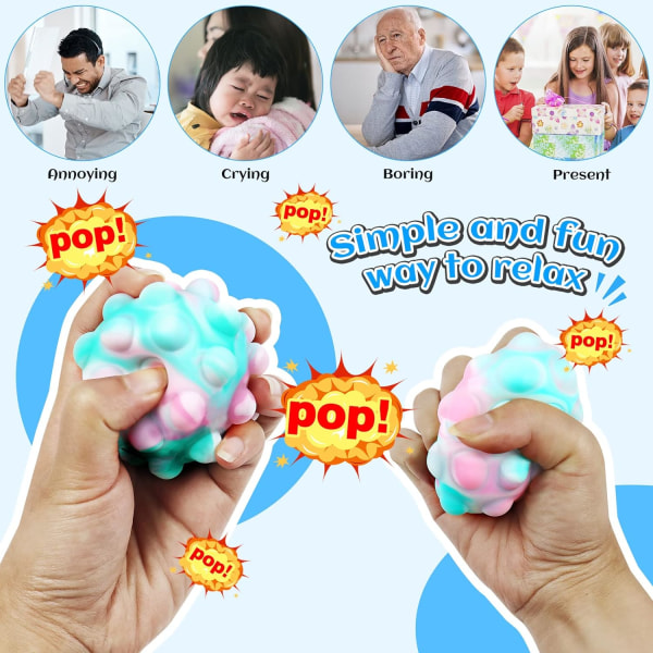 Pop Ball Fidget Leker, 3D Push Bubbles Silikon Sensoriske Pop Stressballer for Barn, Sensorisk Ball Leke Anti Angst Lindre Stress Hånd