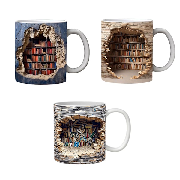 3D Bogreol Krus Bibliotek Bogreol Krus, Bogelsker Keramisk Krus, 2023 Seneste