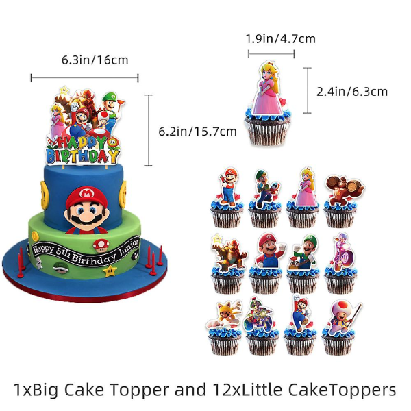 Super Mario Bros filmtema Barn Bursdagsfestutstyr Gratulerer med dagen Bannerballongsett Kake Cupcake Toppers Dekorasjonssett