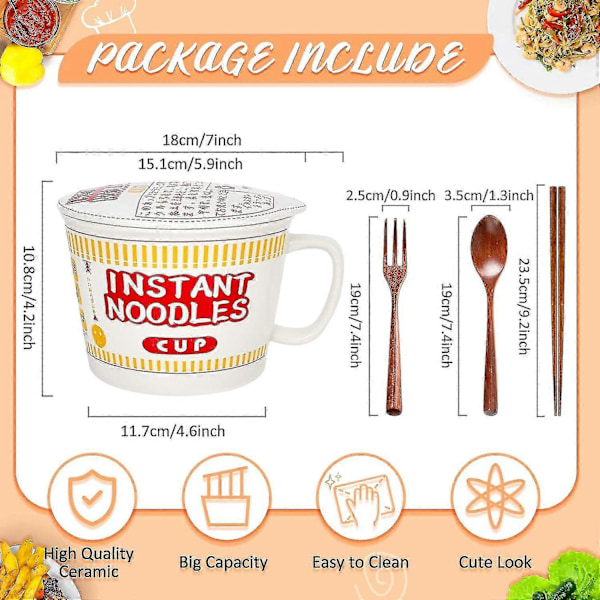 2-pack 34 Oz Ramen Skål Instant Ramen Nudelskål Keramik Med Lock Japansk Ramen Skål Med