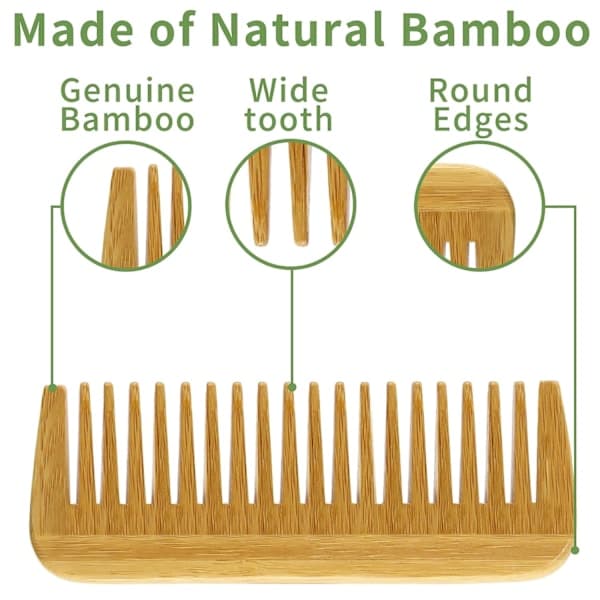 Natural Wooden Bamboo Comb, Eco Friendly Wide Tooth Comb (2 Pack)