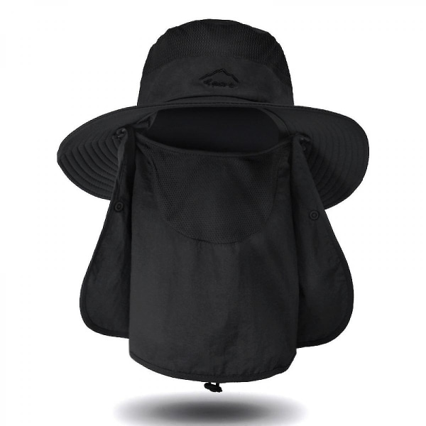 Wekity Fiskehatt Solbeskyttelseshatt - Premium Upf 50+ Sammenleggbart Flap Cover Boonie Hat For Men & Women Black