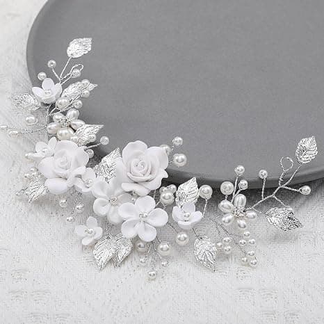 Blomster Brud Bryllup Hårranke Perle Brudehårpynt Bladhår