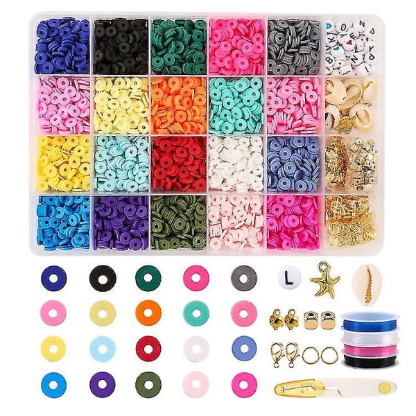 4200 st Clay Beads Armbandstillverkningssats platt rund polymer Heishi-pärlor Preppy Spacer Letter Pärlor med hängande berlocker