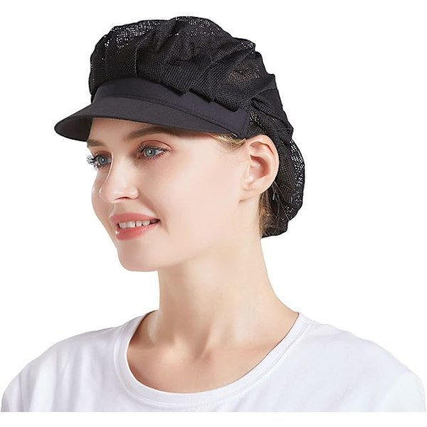 Sæt med 3 sorte kokkehatte med net, unisex køkkenhatte til