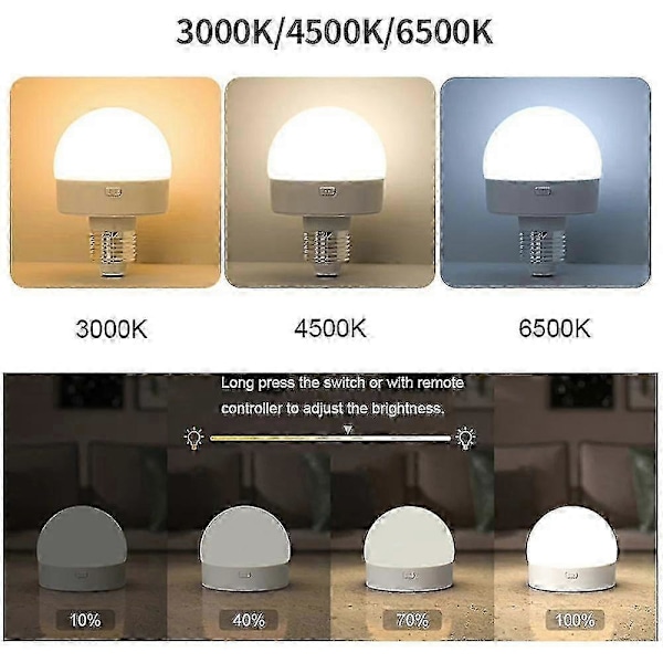 2 st E27 Laddningsbara Glödlampor med 3 Färgtemperaturer, Bordlampa med Fjärrkontroll och Timer - Bra