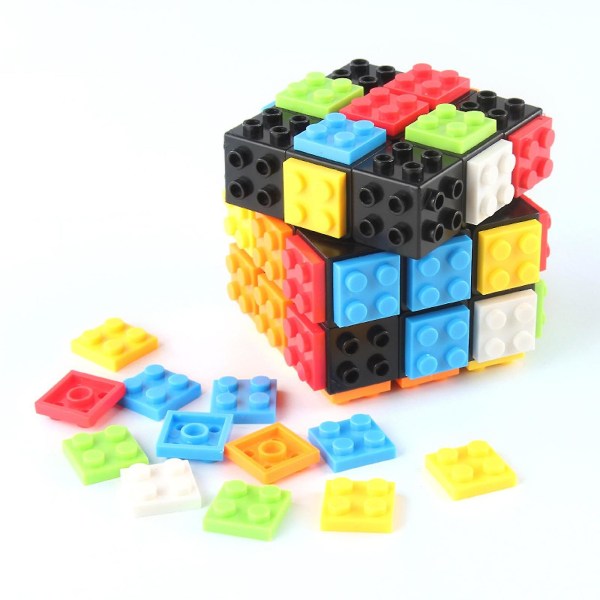 3x3 Build-on Brick Magics Cube Brain Teaser Puslespill og klosser leke i 1 for barn Voksengave Black
