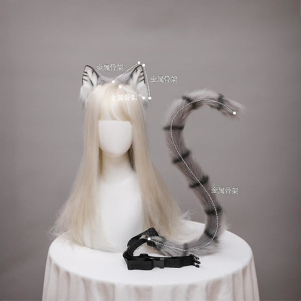 Plysch kattöron Realistiska Lolita Pannband Katt Svans Cosplay Tillbehör Handgjorda Simuleringsdjursöron Halloween Huvudbonader Kawaii