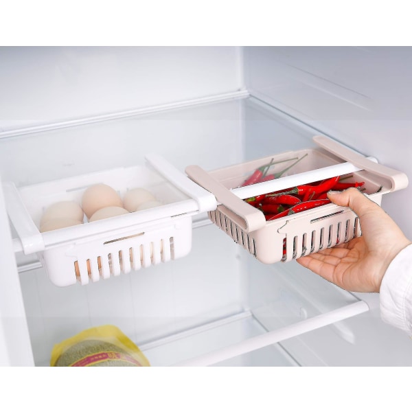2023-2 stk uttrekkbar skufforganisering for kjøleskap, oppbevaringsorganer for kjøleskap Hold ryddig Hylleorganisator for grønnsaker