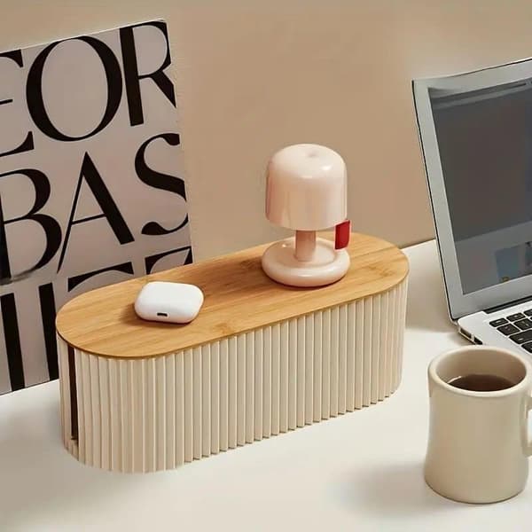 Wooden Cable Box with Lid - Practical Cable and Desk Organizer for Office and Home, White