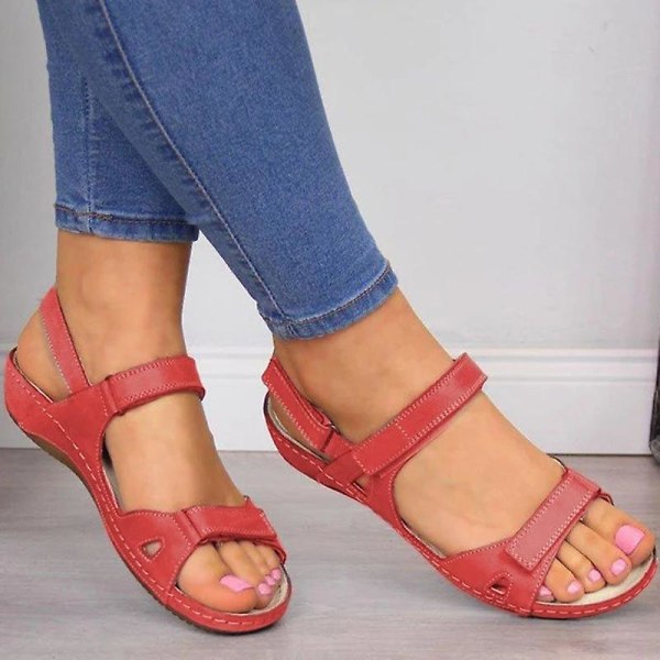 Kvinner ortopediske sandaler med åpen tå Sommer Behagelige anti-skli sko Red EU 38