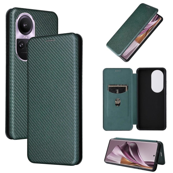 Case För Oppo Reno 10 Pro 5g Kolfiber Case Folio Flip Protective Magnetic Cover_ggod Green