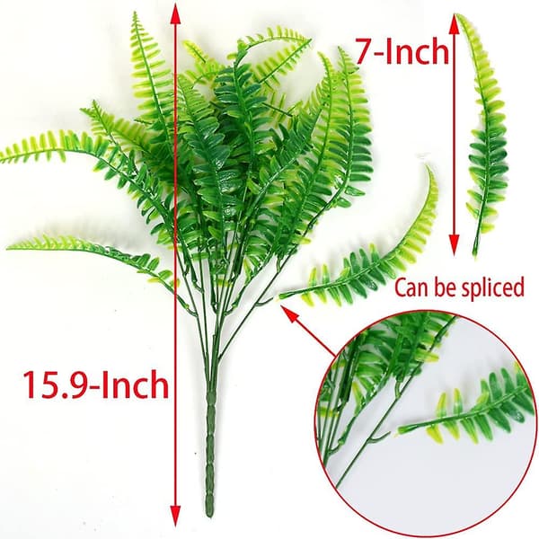 4 stk. kunstige busker, plastplanter bregneblader grønt, 43 cm