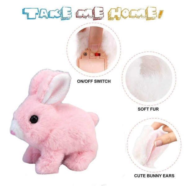 Pædagogisk interaktivt kaninlegetøj Kaniner kan gå og tale, påskeplys udstoppet kaninlegetøj Pink