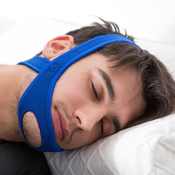 Universal Justerbar Anti Snore Chin Strap Belte Sove Stop Snorke Hodestropp Blue
