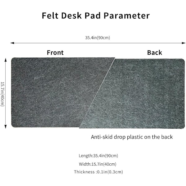 Halkfri Filtmatta för Skrivbord | 900x400x3mm Skrivbordsskydd | Kontorsfiltsmatta | Tangentbordsmatta