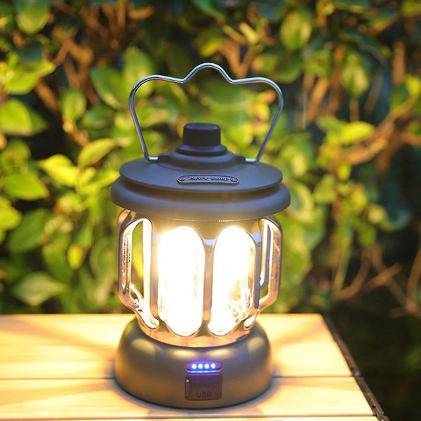 Retro metall campinglykt, oppladbar LED vanntett utendørslampe, nødbelysning for strømbrudd, strømbrudd (1 stk)