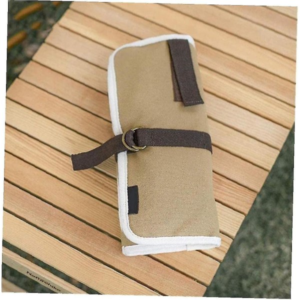 Bestikkrull Oppbevaringspose Holder Camping Bestikk Spiseskje Gaffel Organizer Utendørs Piknik Bbq Bestikk Oppbevaringspakke Khaki 1stk