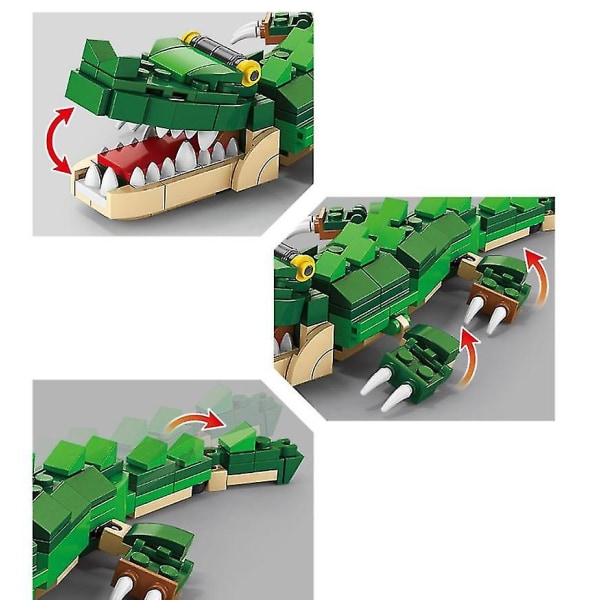 3-i-1 krokodille-byggelegetøj med legetøj til vilde dyr (194 styk) med gaveæske