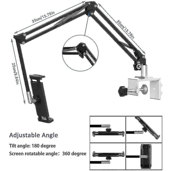 Tablet Holder Til Seng, Justerbar Og Foldbar Med 360 Graders Rotation Til Iphone, Ipad, Mobiltelefon, Tablet