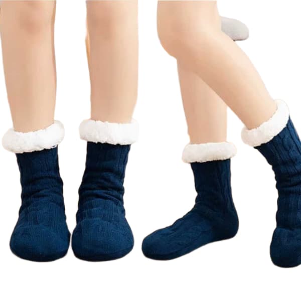 Fuzzy Varma Stickade Toffelsockor med Halkskydd Blå—pa