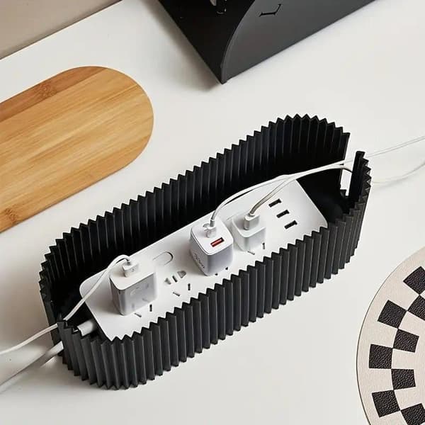 Wooden Cable Box with Lid - Practical Cable and Desk Organizer for Office and Home, White