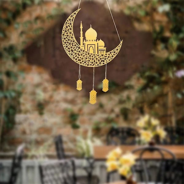 Ramadan Kareem -koriste kotiin, Eid Mubarak -puinen riippuva kyltti, kuu ja tähti riippuva koriste