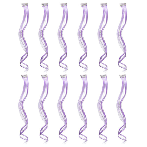 12 stk. Fargede Clip-In Hår Extensions For Party Highlights (lilla)
