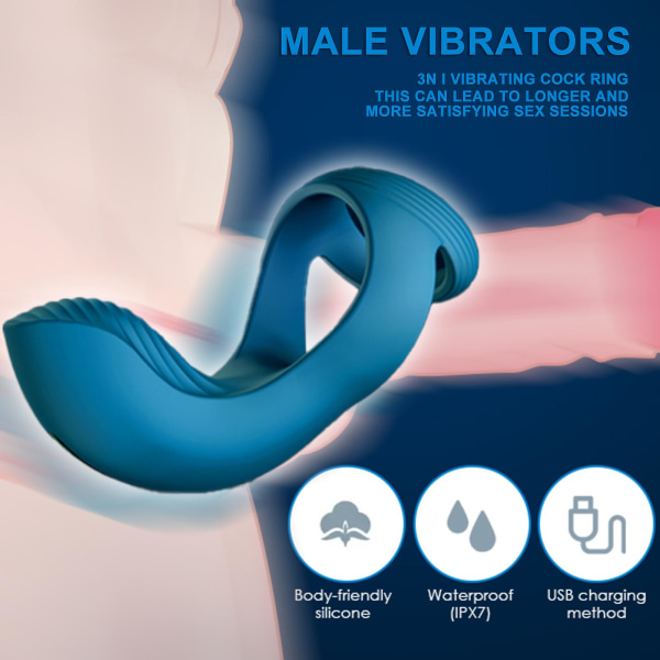 3 i 1 vibrerende prostata ringer Langvarig vanntett G-punktstimulator for menn