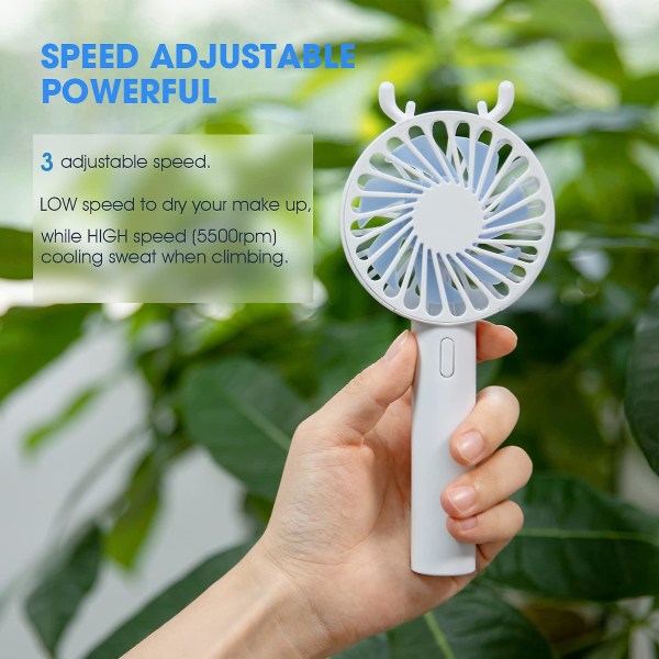 Antlers Design Bærbar Mini Fan 3 Speed ​​Pocket Fan Vindkøling Tips til udendørs skrivebord Mini Fan - Hvid&blå