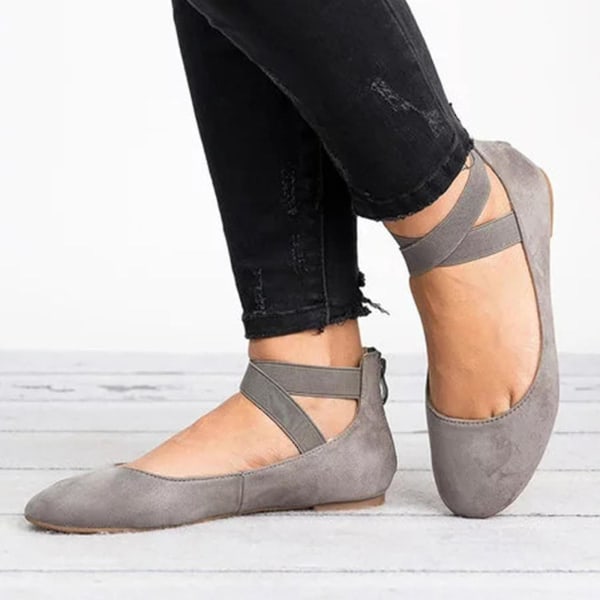 Dame Dance Pumps Sandaler Ankel Cross Strap Ballett Lavhæl glidelåssko