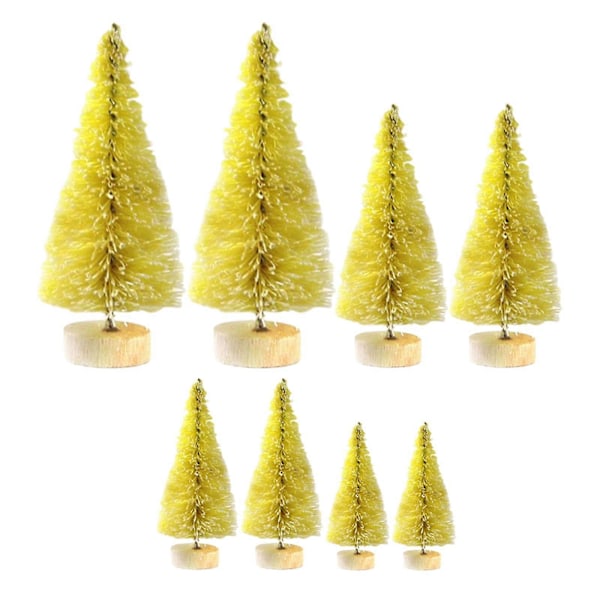 8 stk. Miniatyr Furu Trær for Skrivebord, Mini Kunstig Juletre for Julefest Yellow