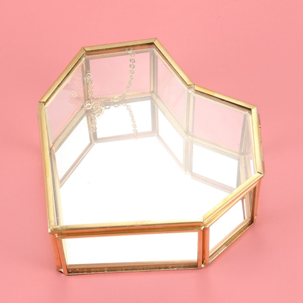 Flip kärlek hjärtformad geometrisk glas smyckeskrin Glas blomma ring box utsökt unik bröllop smycke box ring för bröllop dekoration