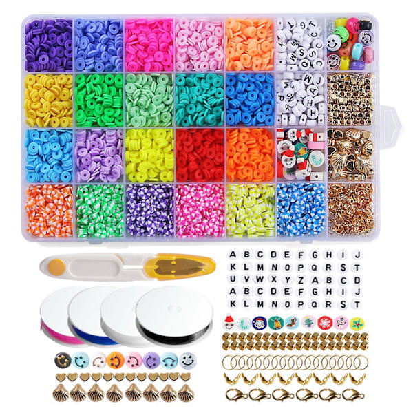 DIY Pärlsmyckestillverkningskit Lera Pärlor För Armbandstillverkning, 4mm 20 Färger Platt Runda Polymerlera Heishi Pärlor Med Smiley Pärlor Bokstavspärlgåvor