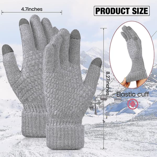 2 par vinter touch screen handsker varme uldforede strikkede handsker med elastiske manchetter