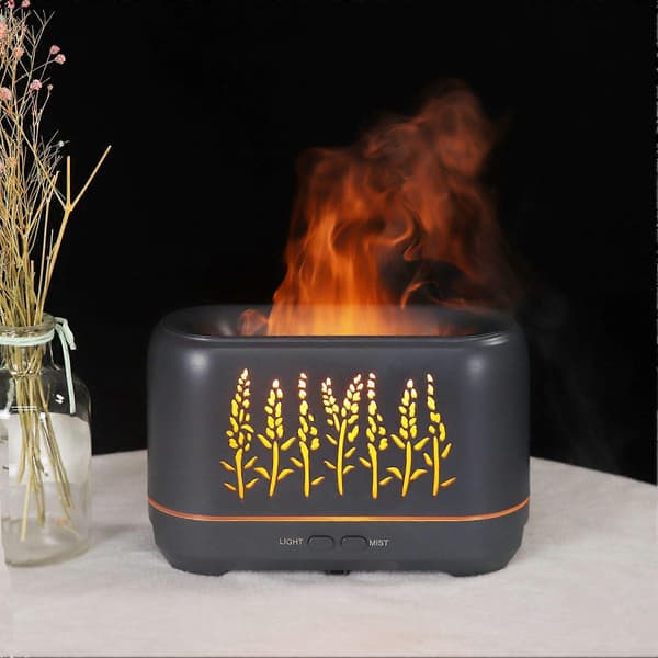 200 ml eterisk oljediffuser uthulet stille diffuser med flammeeffekt og fjernkontroll for søvn, arbeid, studier 100-240V EU-plugg