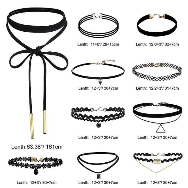 10 Pieces Choker kaulakoru Musta klassinen Velvet Stretch Gothic Tattoo kaulakoru