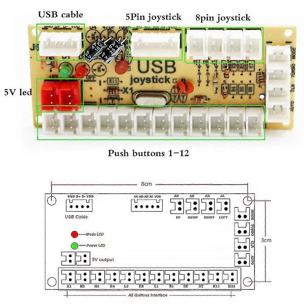 Zero Delay Arcade DIY Arcade USB-koder til joystick for PC/PS3/Android med joystick 4,8 mm knapp