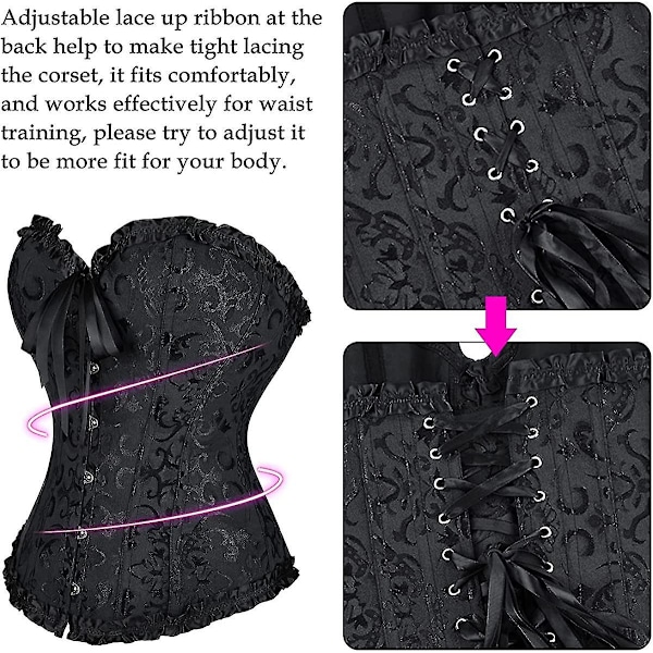 Szivyshi Kvinders Overbust Sweetheart Snøre Plastikknogler Korset Bustier Top Black S