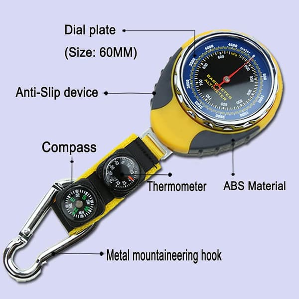 Höjdmätare, barometer, kompass, termometer, 4-i-1 bärbar bergsbarometer
