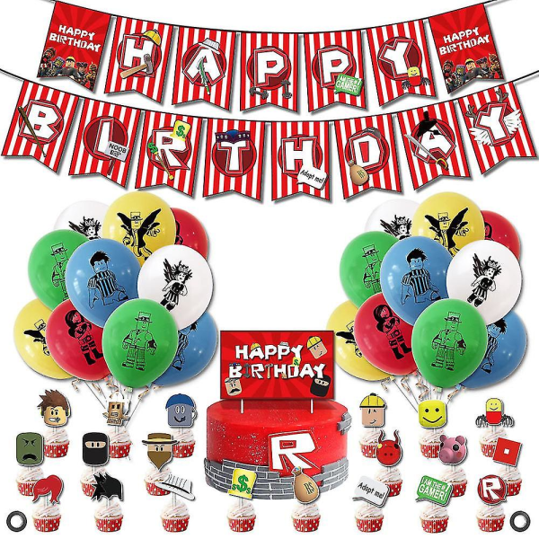 Roblox Spil Tema Fødselsdagsfest Paillet Ballon Træk Flag Sæt